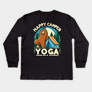 Happpy Camper Yoga | Yoga Finding zen in wilderness | funny bear doing yoga in camping Kids Long Sleeve T-Shirt